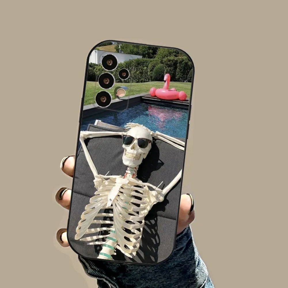 Human Skull Phone Case For Samsung S24,23,23,22,30,21,10,9,Note20 Ultra,Lite,Ultra,5G,Plus,FE,Black Soft Case