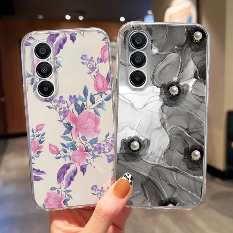 For Samsung Galaxy A56 A17 A07 A13 A14 A15 A25 A34 A35 A36 A54 A55 A06 A04S A24 Luxury Flower Plants Silicone Clear Phone Case