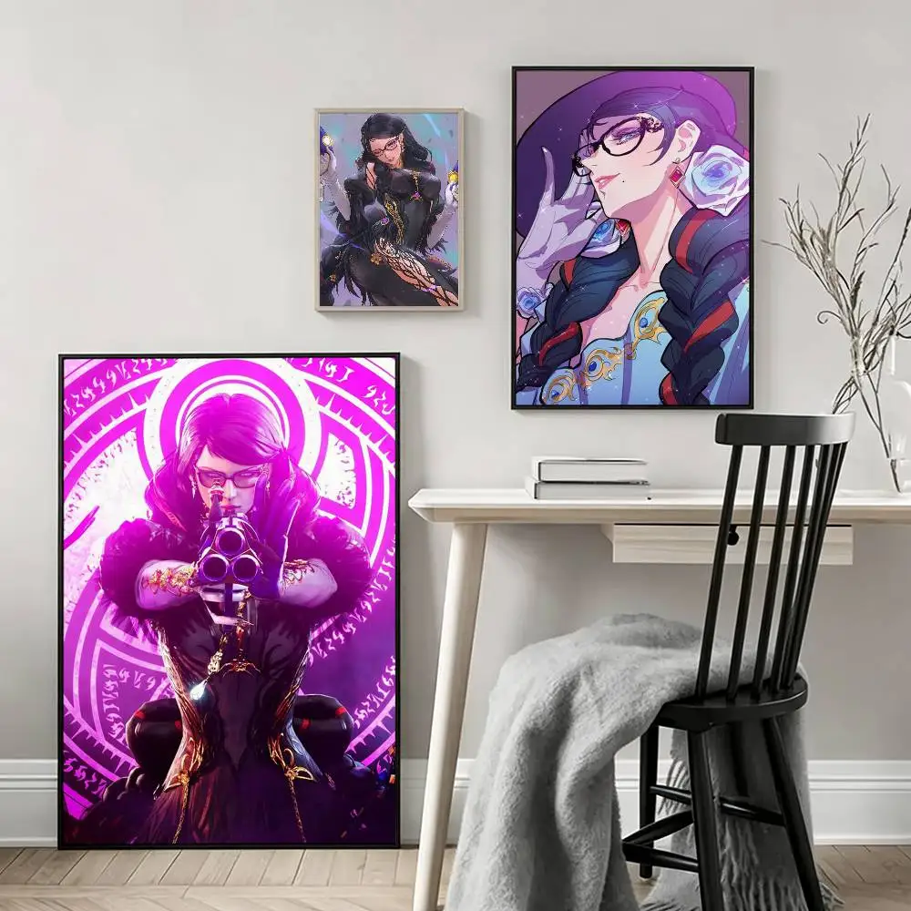 Game B-Bayonetta Poster Waterproof Wall Art Sticker For Bar Living Room Vintage Decor High Quality Print Gift