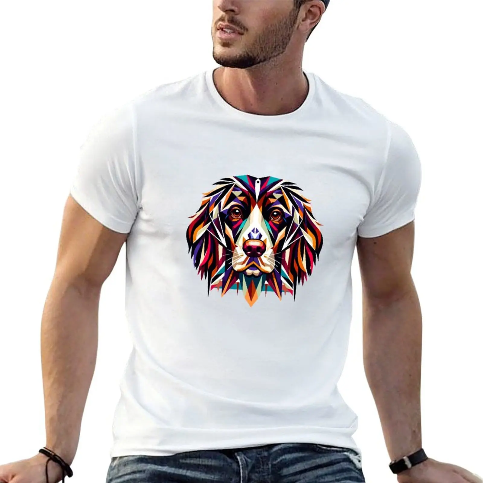 English Springer Spaniel: T-shirt Geometric Color Splendor, t-shirt essentiel pour homme, t-shirt en coton
