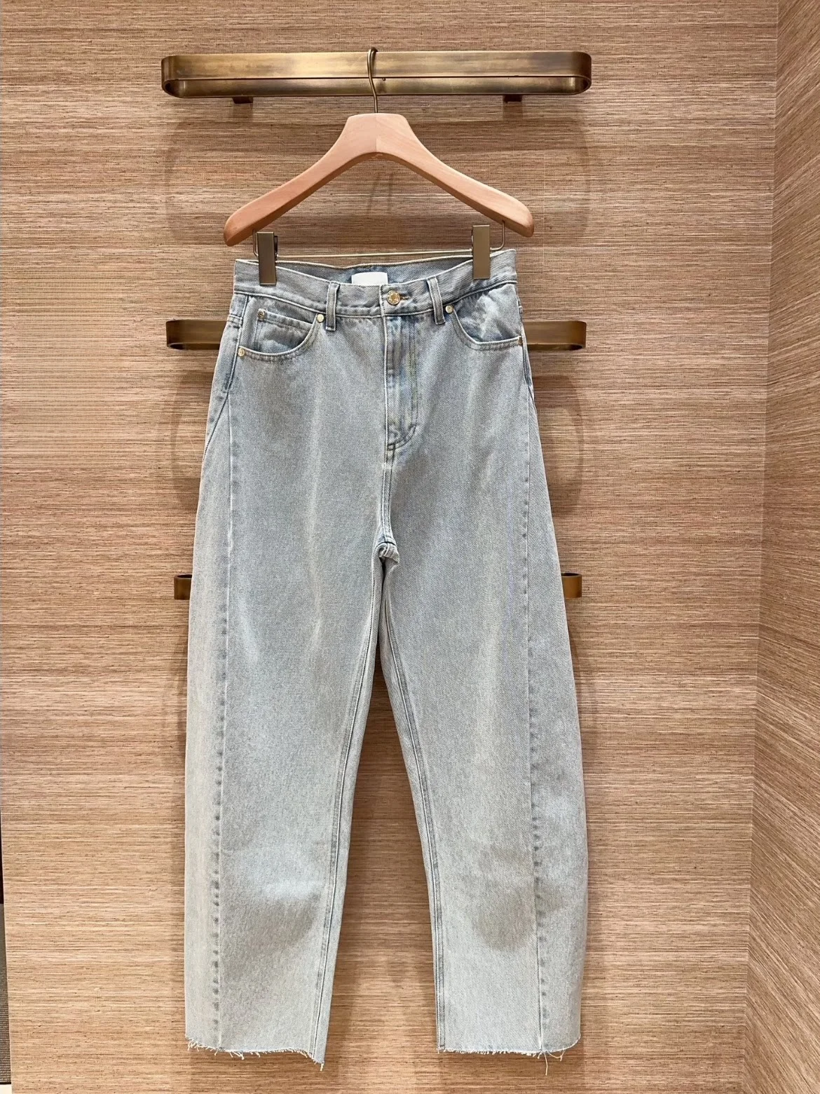 

High Waist Knife Denim Jeans Washed Blue Fading Cotton Ladies Spring 2026 Early Spring Vintage Frayed Hem Heidd