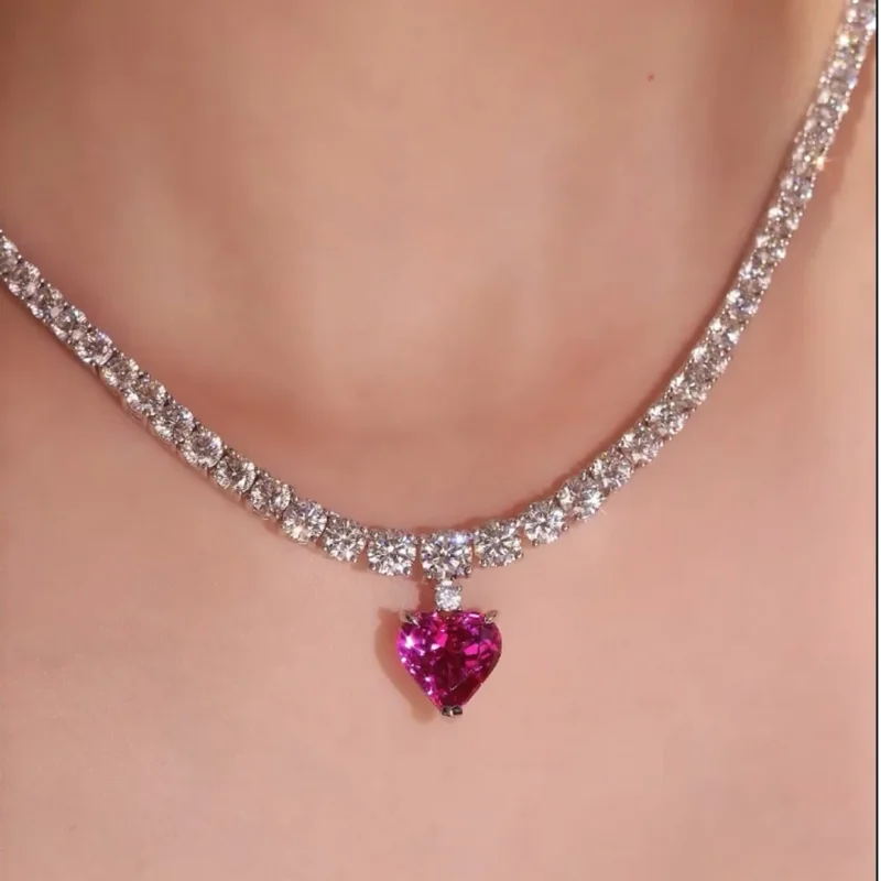 

Cameo Pendant Chain 925 Silver Synthetic Zircon Purple Peach Heart White Full Diamond Luxury Starry Sky Fashion Necklace