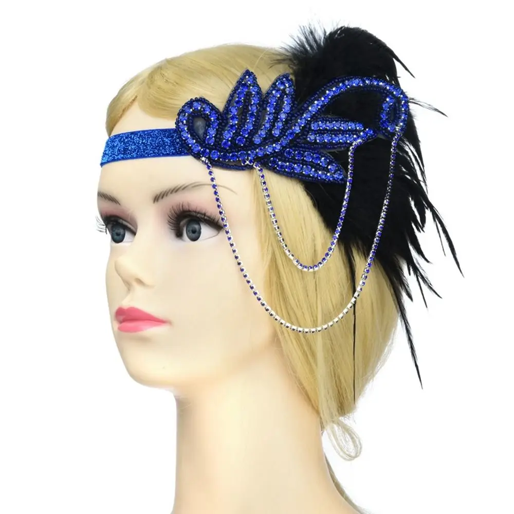 

Diamond Long Chain Hair Accessories Masquerade Party Hair Accessories Sequin Hair Band Feather Headwear Korean Style Headband