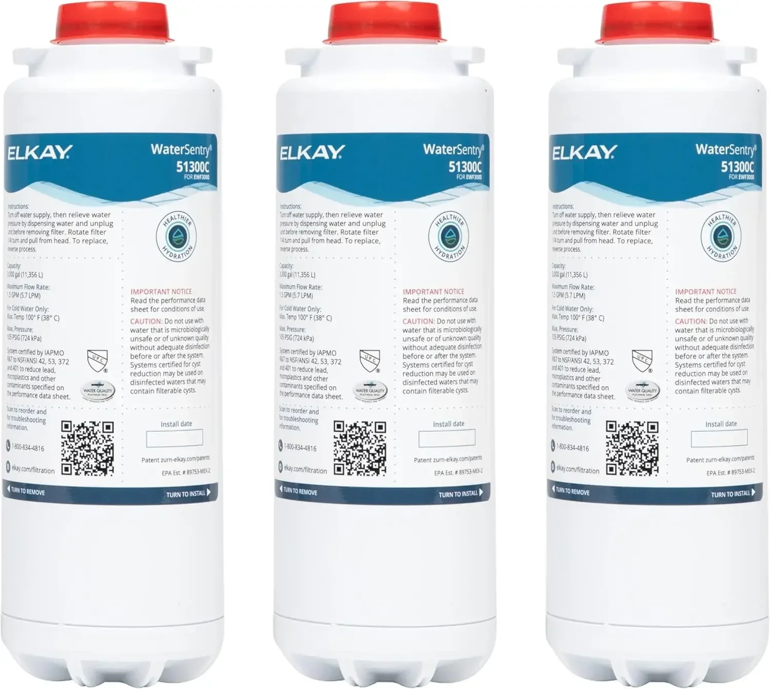 Elkay Genuine WaterSentry 51300C Lead + Microplastics NSF/ANSI Certified Filter (3-Pack)(Bottle Fillers)