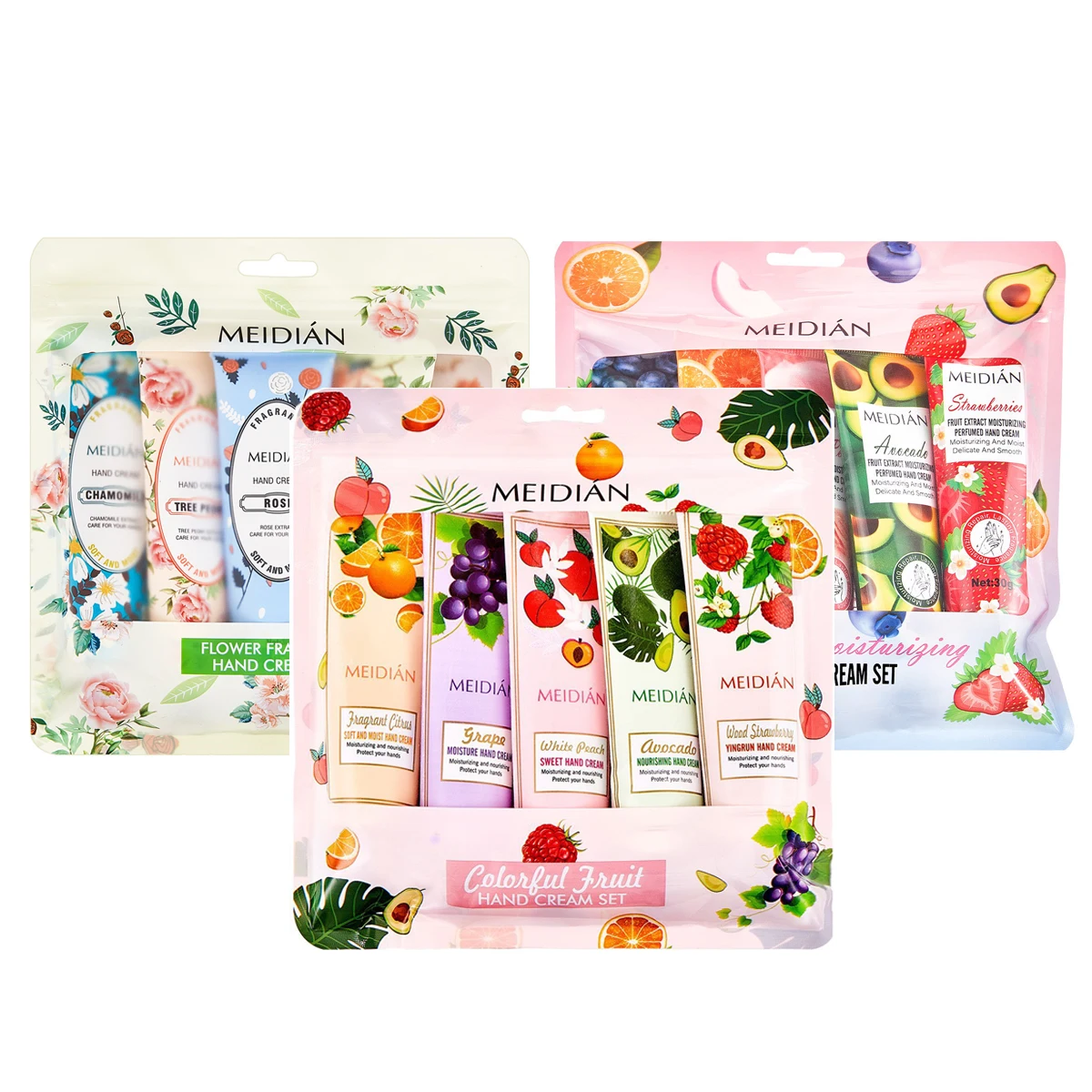 5 pcs Fruity Flowery Hand Cream Sets Moisturizing Nourishing Anti-aging Repairing Hands Care Beauty Whitening Hands Creams Kit