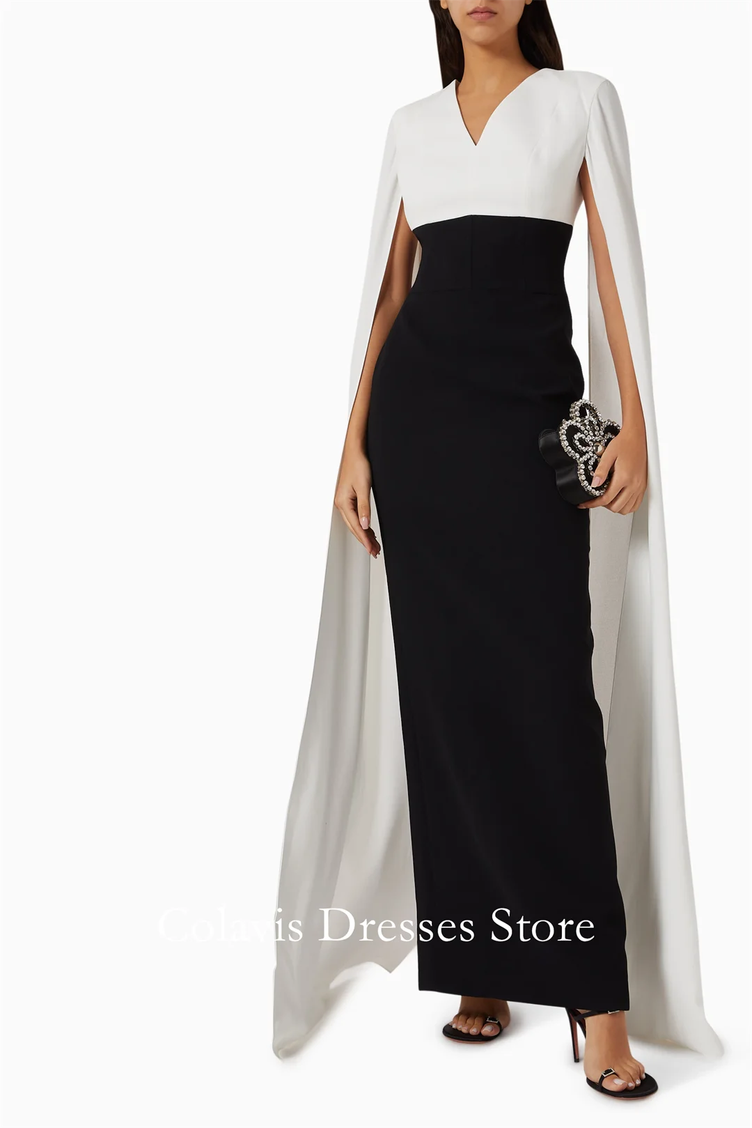 

2025 Customized V-Neck Simple Full Sleeves Crepe Plus Size Prom Dresses Evening Dress Women Evening Gowns Formal Party Dress