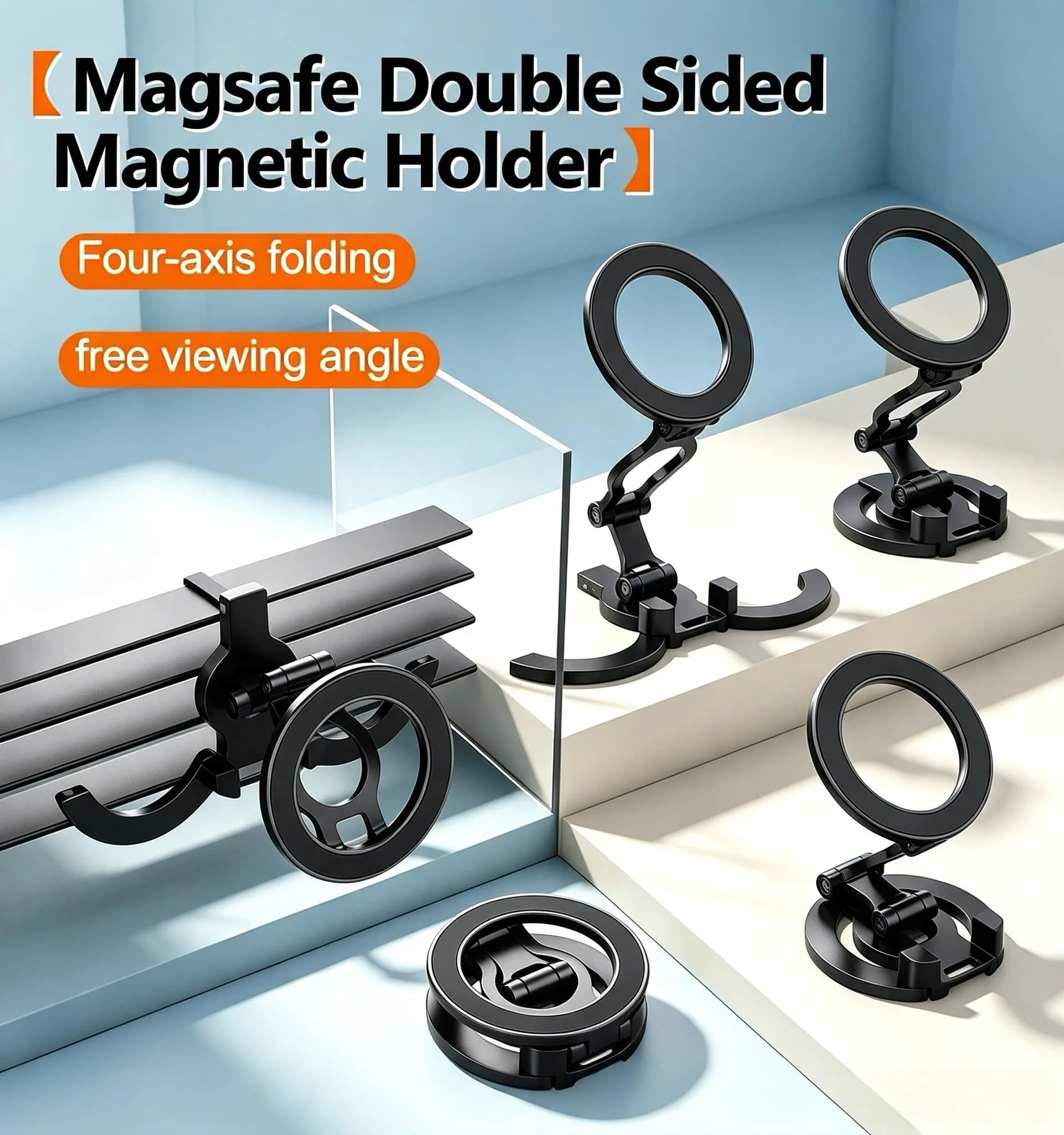 Double-Sided Magsafe Phone Stand Tripod 360° Adjustable Portable Foldable 1/4" Mount for iPhone 17-13 Desk Gym Vlog Live
