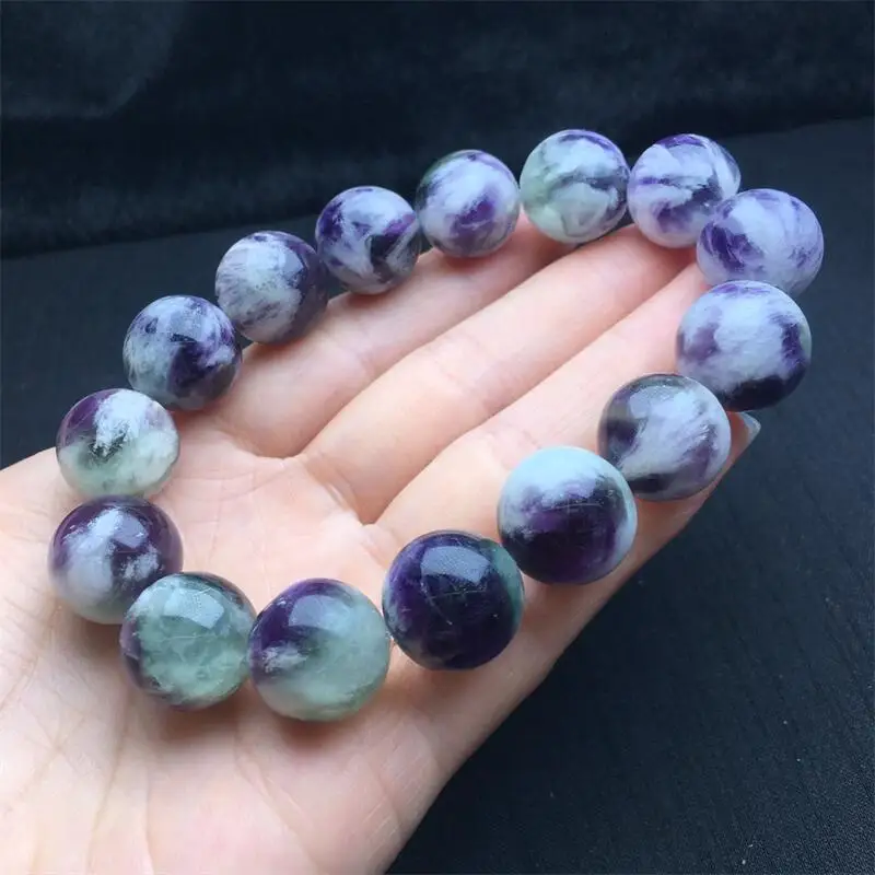 12MM Natural Feather Fluorite Quartz Bracelet Women Reiki Healing Fengshui Elastic Yoga Energy Wristband Jewelry Gift 1PCS