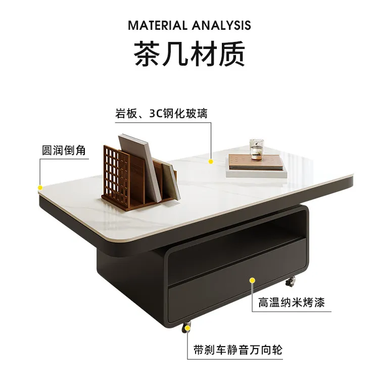 

Living Room Home Removable Rock Slab Coffee Table, 2026 New High-end Tempered Glass Coffee Table Small Table