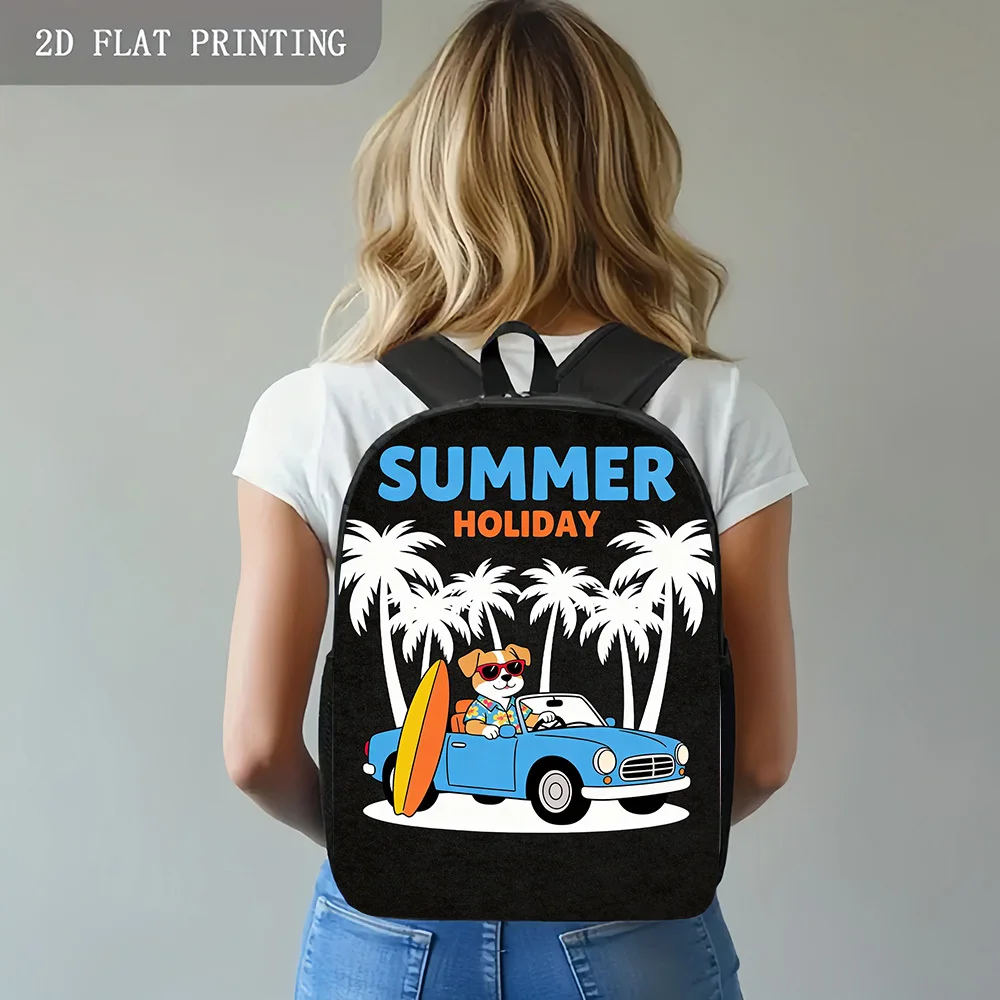 1pc Travel Backpack Summer Holiday Car And Palm Tree Print Casual Lightweight Design School Bag for Teenager Durable