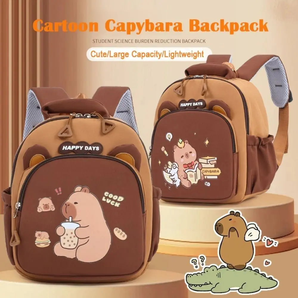 Kawaii Cartoon Capybara Backpack Large Capacity Nylon Capybara School Bag Lightweight Multi-layer Kindergarten Backpack