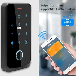 Impermeável Biométrico Fingerprint Touch Backlight Access Control Teclado, RFID 13.56MHz, Tuya App Controle, Leitor de Cartão