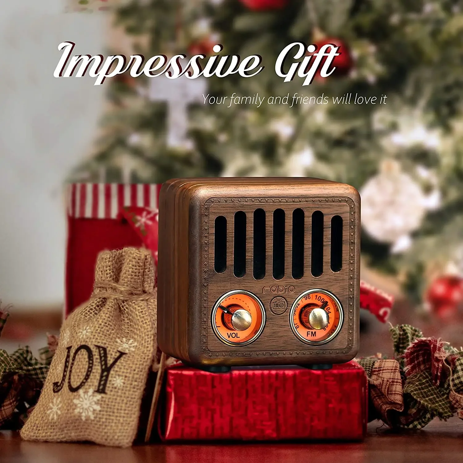 Mini altavoz retro portátil de madera maciza con radio FM, Bluetooth, estilo clásico antiguo