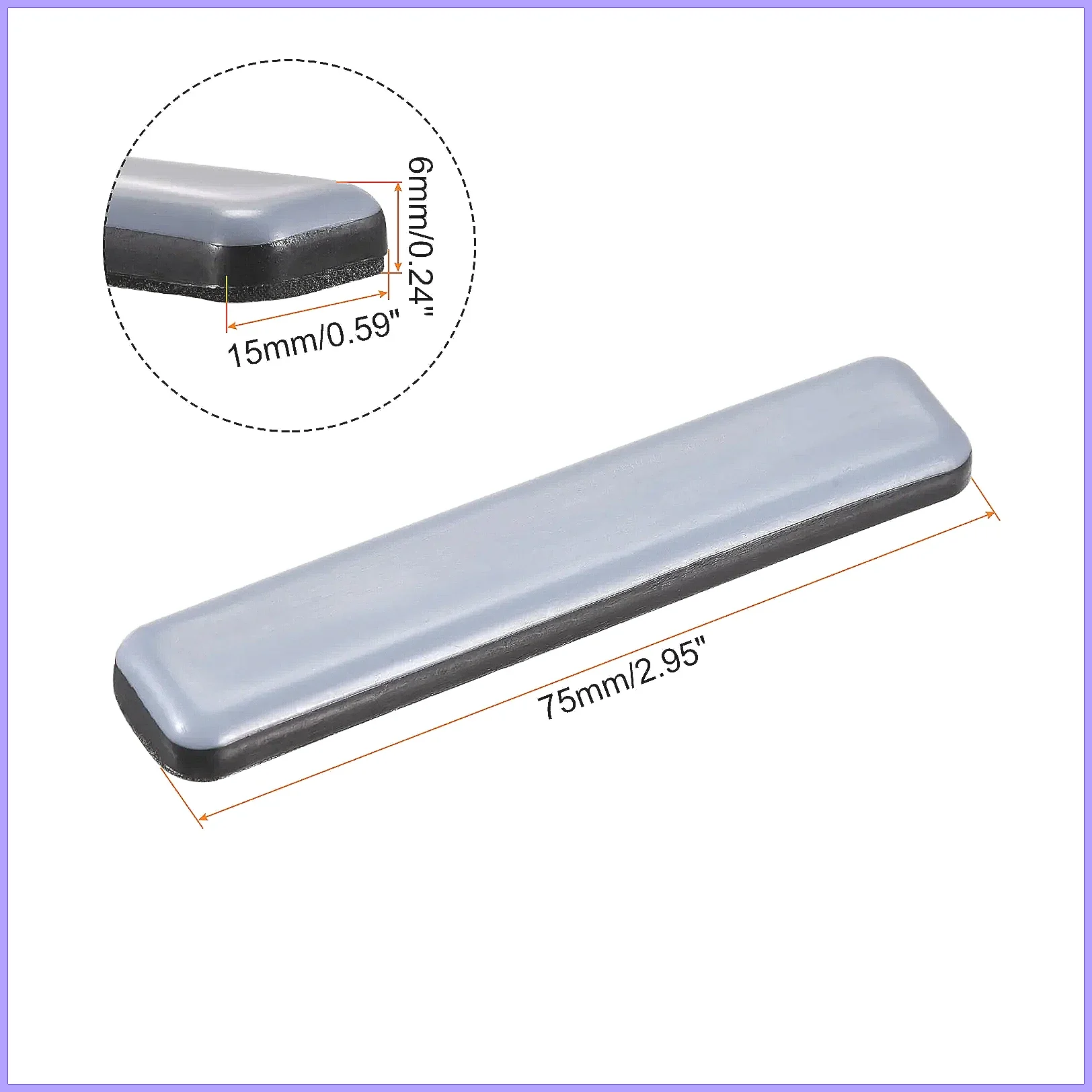 PTFE Furniture Sliders 8Pcs 75x15mm Rectangle Self Adhesive Pads for Wood Floors, Ceramic Tile & Carpet, Heavy Duty Moving Pr