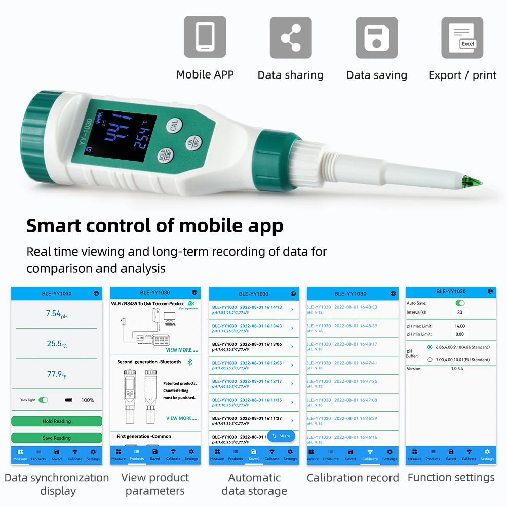 Digital Bluetooth Food PH Meter 0.00~14.00 High Accuracy Sensor Smart Temp Acidity Tester for Brewing Fruit Cheese Meat Canning