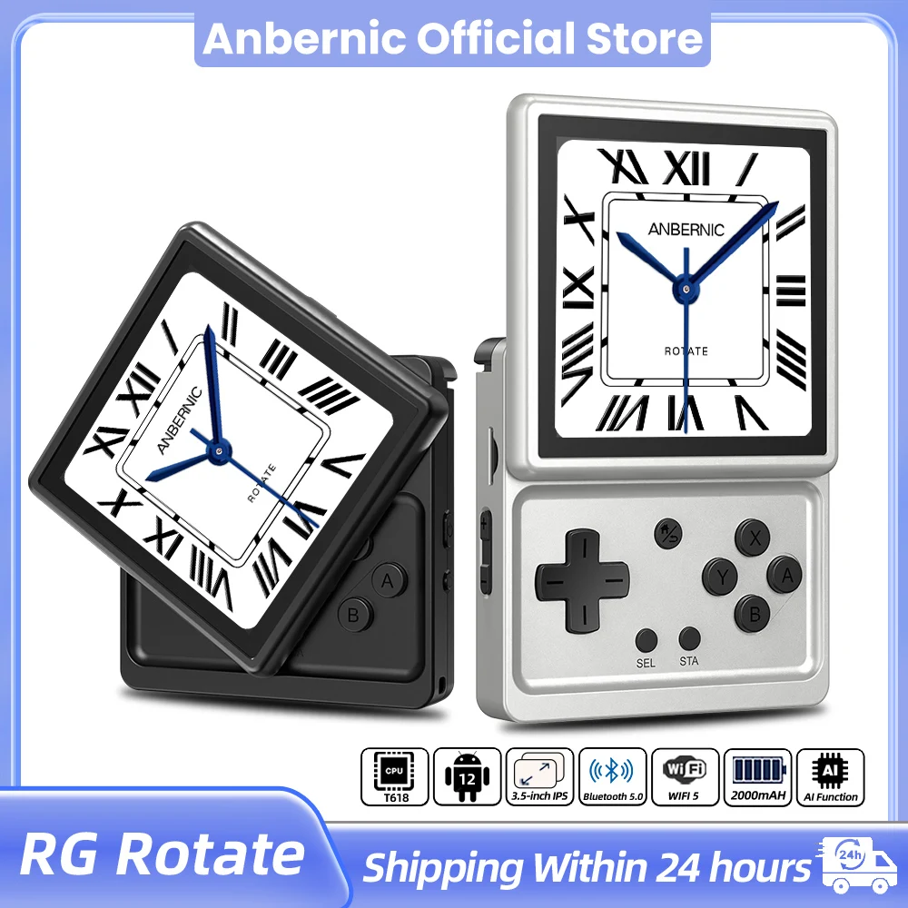 ANBERNIC RG Rotate Android Handheld Game Console 3.5" IPS 720×720 T618 Retro Gaming Emulator WiFi 3GB+32GB Portable Player