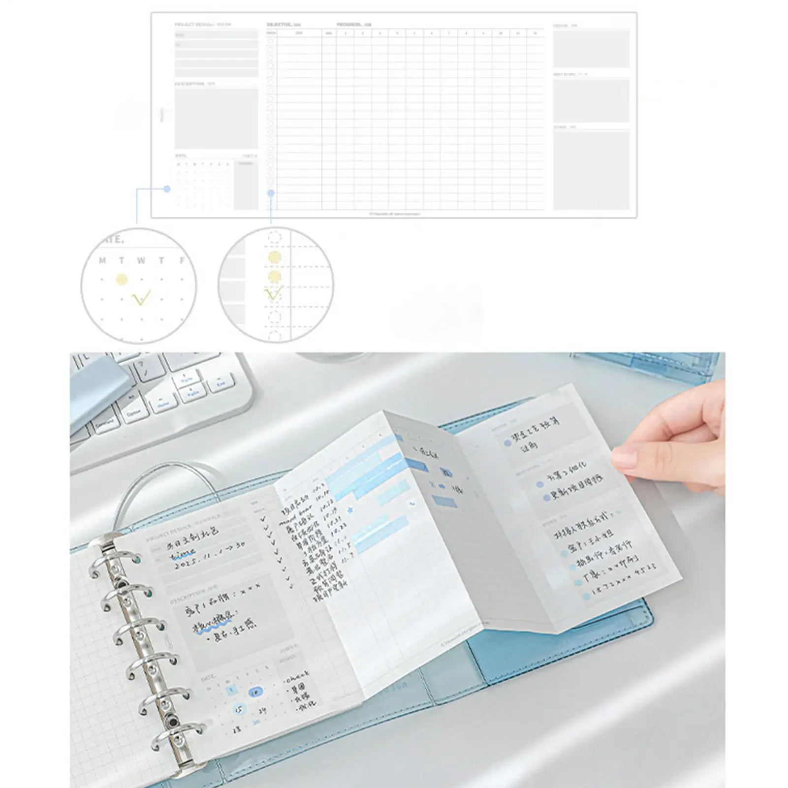 

Многоразовый блокнот A7 с тремя отделениями и множеством карманов, эстетичный маленький блокнот-планировщик для детей, взрослых, школы, класса, колледжа, общежития