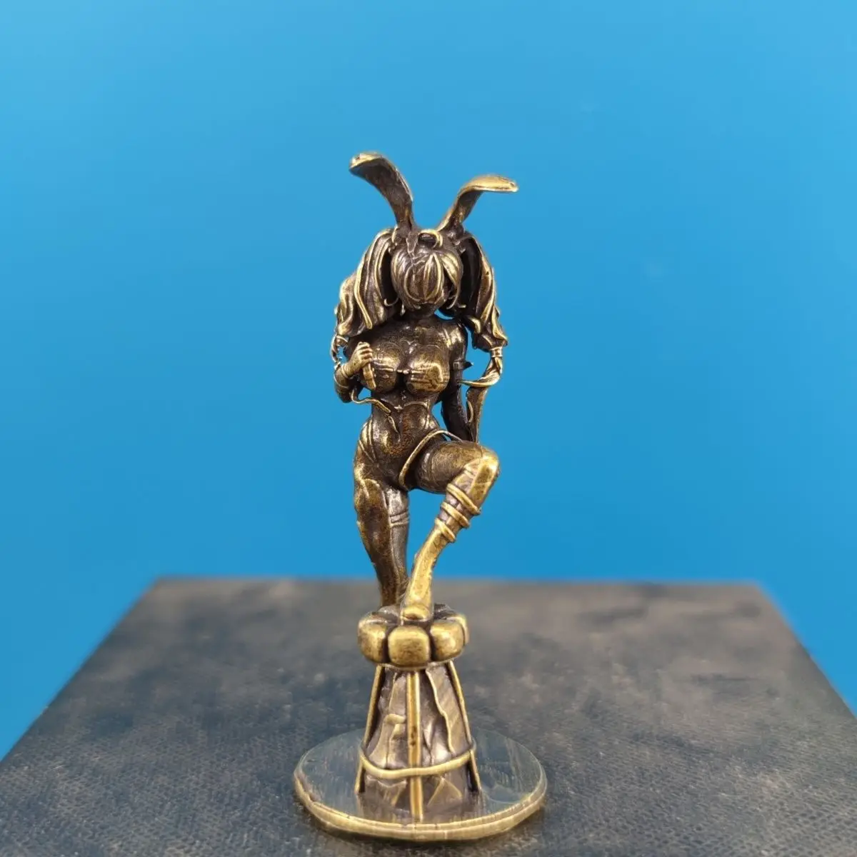 

Brass Adorable Kneeling Bunny Maiden Figurine - Mini Decorative Collectible Home Shelf Desk Ornament Unique Design Home Accent​