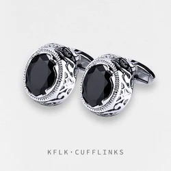 KFLK Jewelry shirt cufflink for mens Brand cuff button Retro cuff link High Quality Black abotoaduras gemelos guests