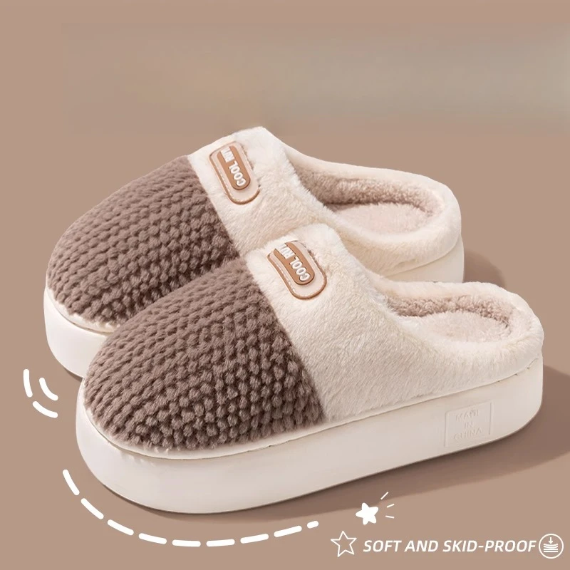 Cotton Slippers Men's Autumn and Winter Indoor Home Thick Bottom Plus Velvet Warm Non-Slip Couple Slippers