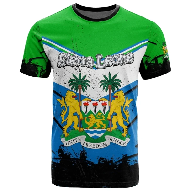 Sierra Leone Men's T-shirt Casual Loose Round Neck SL Flag Short Sleeved Tops Tees Male Clothing Oversized Tee Shirts Streetwear