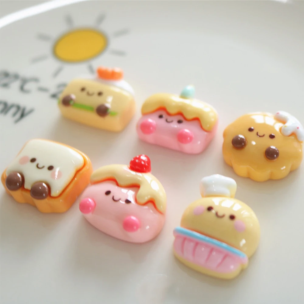 10PCS Shiny Smiling Face Bread Series Resin Flatback Cabochons For Hairpin Scrapbooking DIY Jewelry Craft Decoration Accessories
