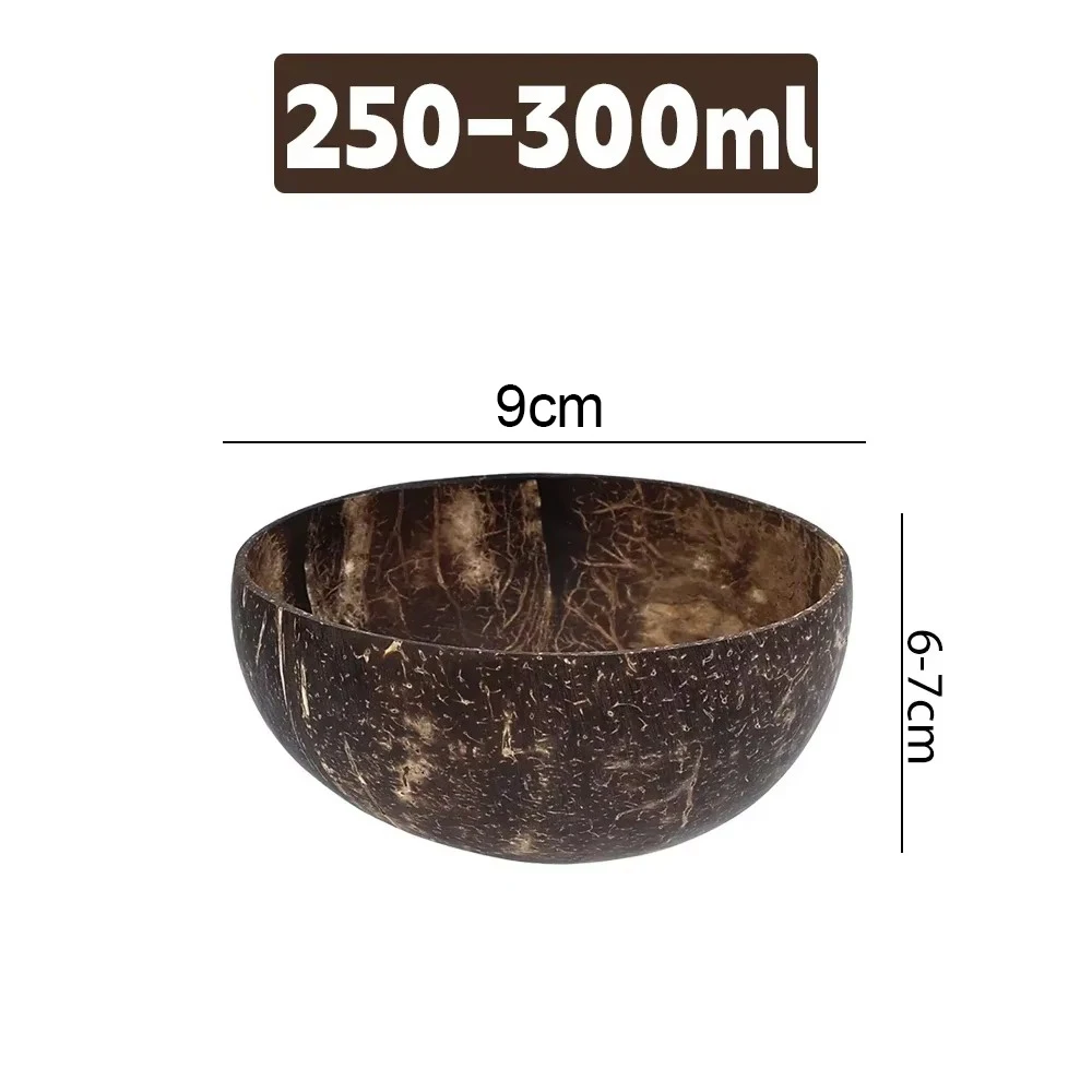 NONE 5/1PCS Natürliche Kokos Schalen Wiederverwendbare Holz Geschirr mit Löffel Dessert Obst Salat Joghurt Kokos Schüssel Hause küche Liefert 3