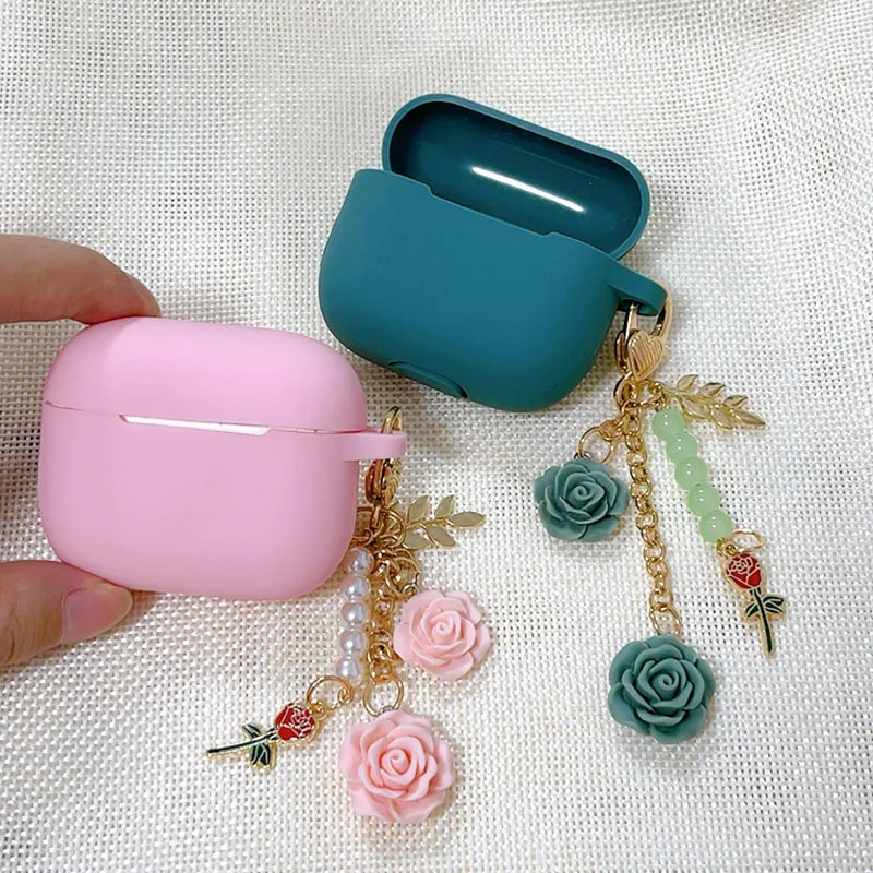 خمر الأبيض الورود اللؤلؤ المفاتيح ل أبل AirPods 3 حالة جديدة سماعة سيليكون غطاء علبة ل AirPods 1 2 3 برو شحن صندوق