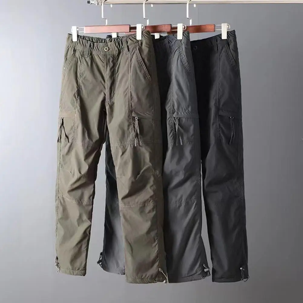 Men Polyester Pants Men Fleece-lined Cargo Pants Men's Thick Fleece Lined Cargo Pants Multi Pocket Straight Leg Trousers Casual