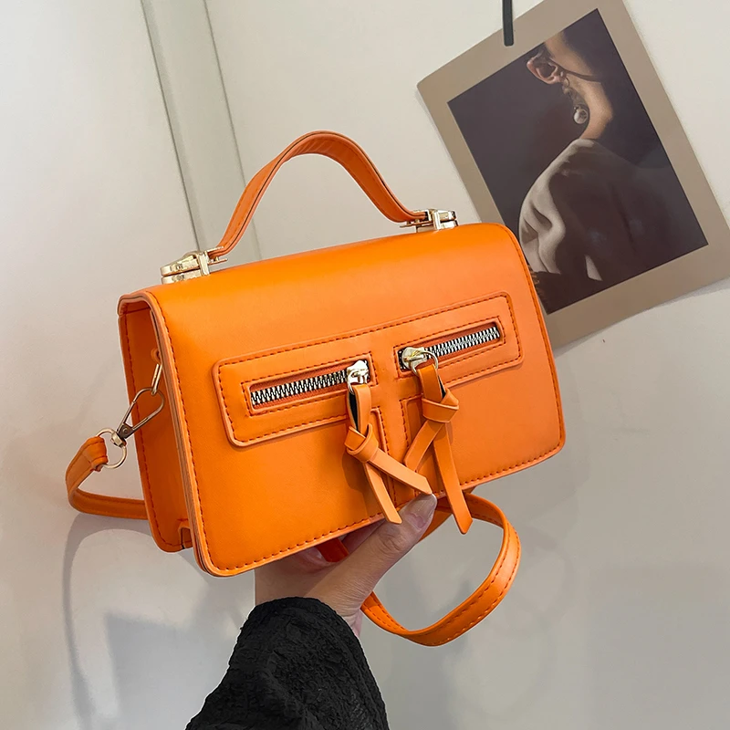 

Green Orange Bag Classic Handbag For Women Quality Small Pu Leather Crossbody Bag With Short Handle Tote Fashion Clutch Bag