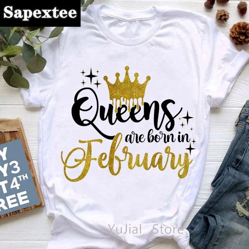 الذهبي تاج الملكة ولدت في يناير إلى ديسمبر الجرافيك طباعة تي شيرت الملابس النسائية التي شيرت فام هدية عيد ميلاد بلايز #3