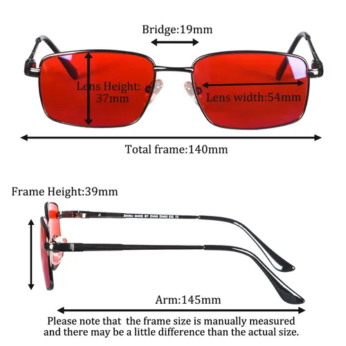 Imagen 2 del producto Gafas de Metal con melatonina de luz roja para dormir para mujer, gafas rojas para dormir mejor, gafas de protección de luz azul nocturna para hombre, 140mm de ancho