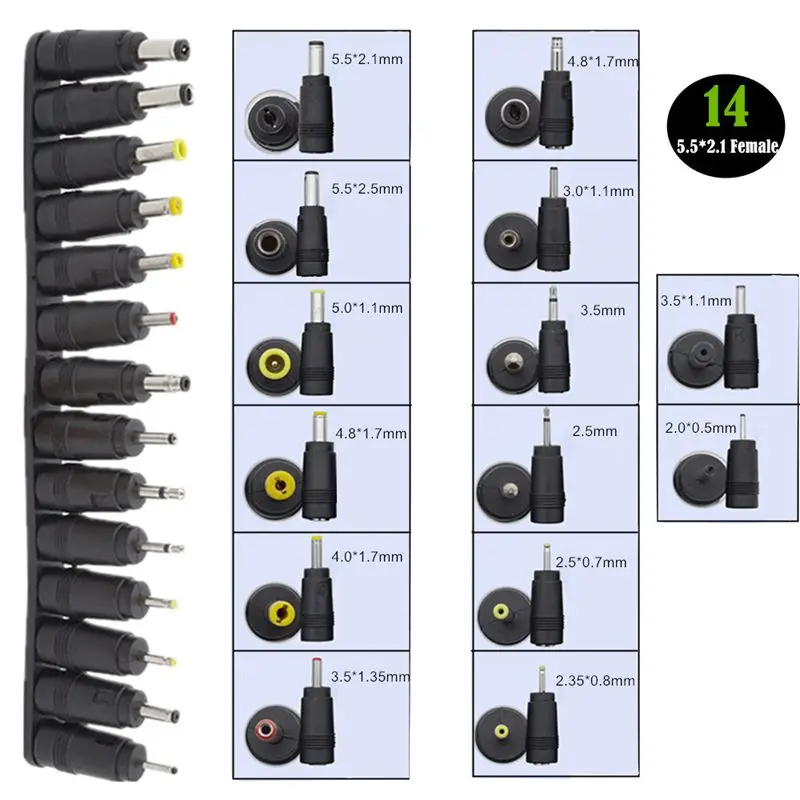 DC 5.5mm x 2.1mm Female Socket To 14 Different Types Of Power Plug Connectors Universal DC Adapter Laptop Power Adapter