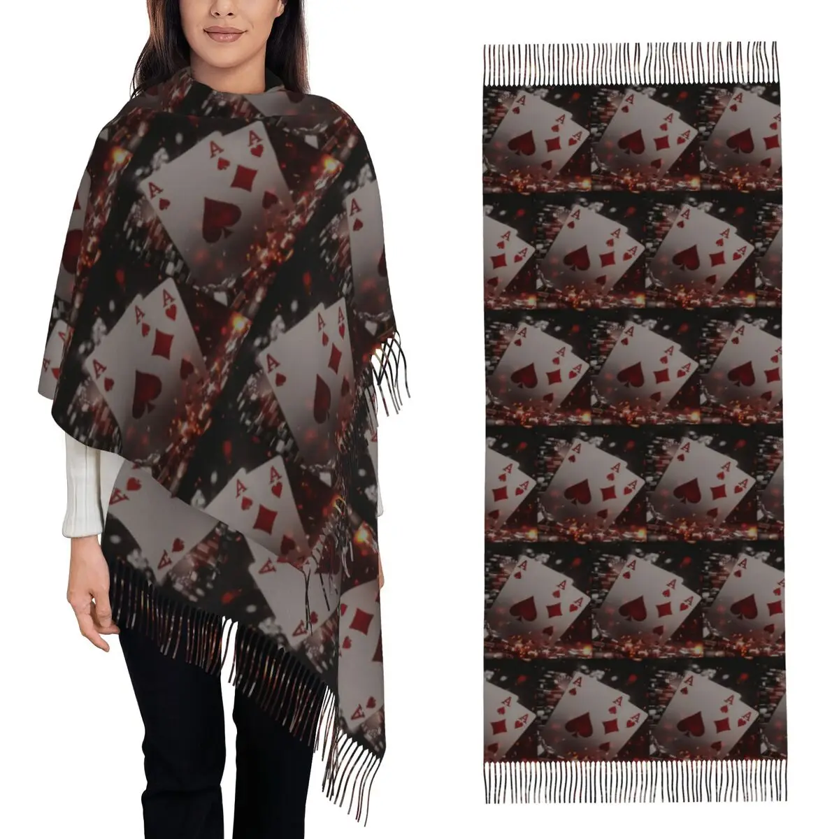 

Красный, черный покер, квадратная клетчатая шахматная доска, игральные карты в форме сердца, 3, шарф, шарфы с кисточками, шаль и накидка, большая осенне-зимняя шаль, накидка