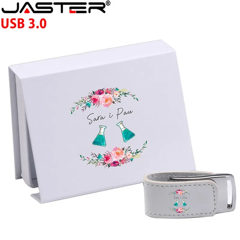 JASTER (over 10PCS free LOGO) USB 3.0 white leather + box pendrive usb flash drive 4GB 8GB 16GB 32GB 64GB external storage