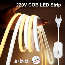 Striscia LED COB 220V Striscia impermeabile ad alta luminosità LED 220V Nastro flessibile per camera da letto Cucina Illuminazione da giardino esterna