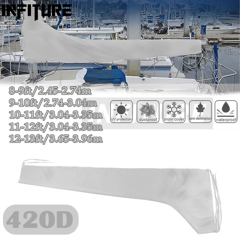 420D Mainsail Boom Cover Boat Cover Anti UV Waterproof  Windproof Sunshade Sail Cover Silver  Anti Scratch Dustproof Boat