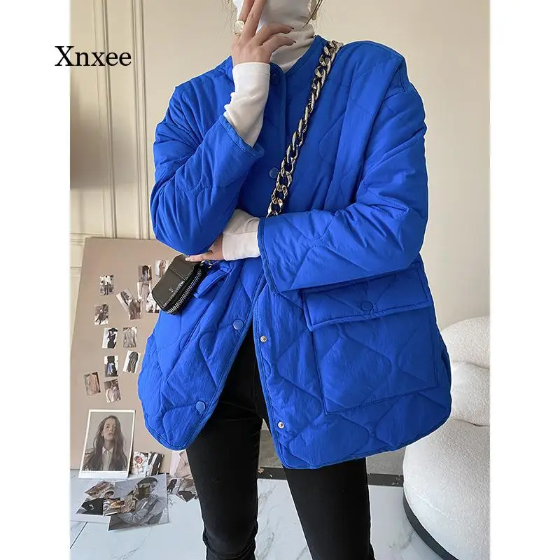 

Parkas Coat Women's Jacket Thin Button Vintage Fashion Outwear Pocket Blue Coat Winter Autumn Ladies Oversize Bomber Jacket Tops