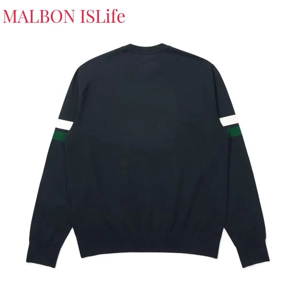 24 Autumn South Korea Malbon Golf Suit Men's Color Matching Logo Round Neck Sports Long Sleeve Sweater Warm Loose