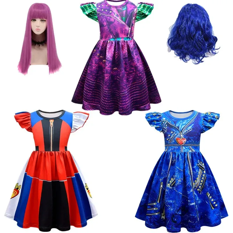 

Kids Halloween Mal Costumes for Girls Evie Cosplay Costume Children Summer Dresses Wig Girls Halloween Birthday Party Dress Up
