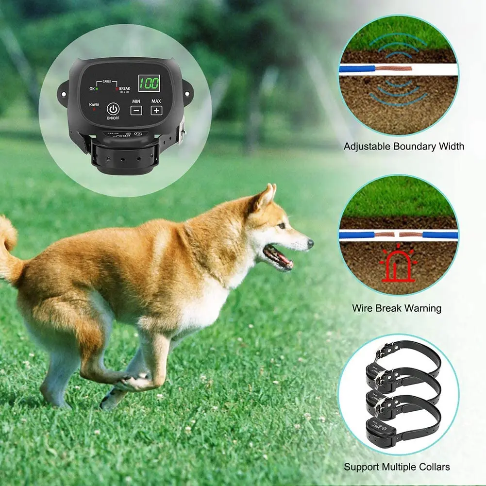 Electronic Pet Dog Fence In-ground/Aboveground Pet Containment IP66 Waterproof Rechargeable Dog Collar Shock Tone Correction