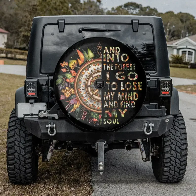 Sunflower - And Into The Forest I Go American Day, Camping Truck Tire Cover, Spare Tire Cover For Car, Personalized Camper Tire