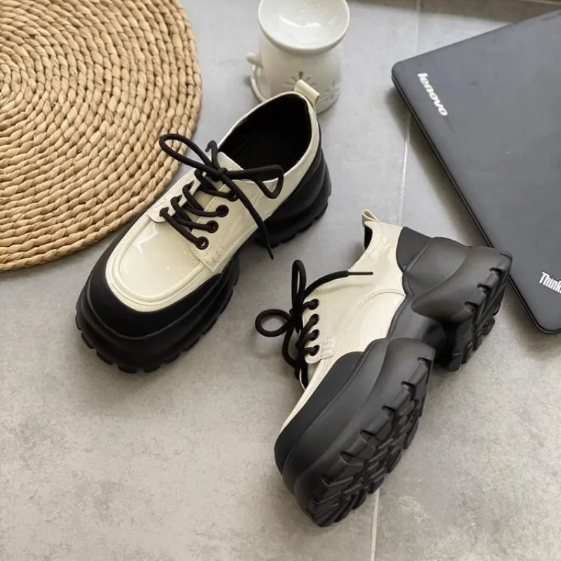 

Women Leather Shoes British Style Women's Casual Shoes 2025 Fashion Female Loafers Height Increasing Women's Platform Shoes