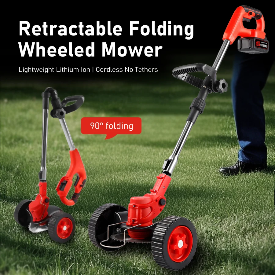 

Foldable Electric Lawn Mower Li-ion Weeder Household with Wheels Multi-function Handheld Wireless Rechargeable Lawn Mower