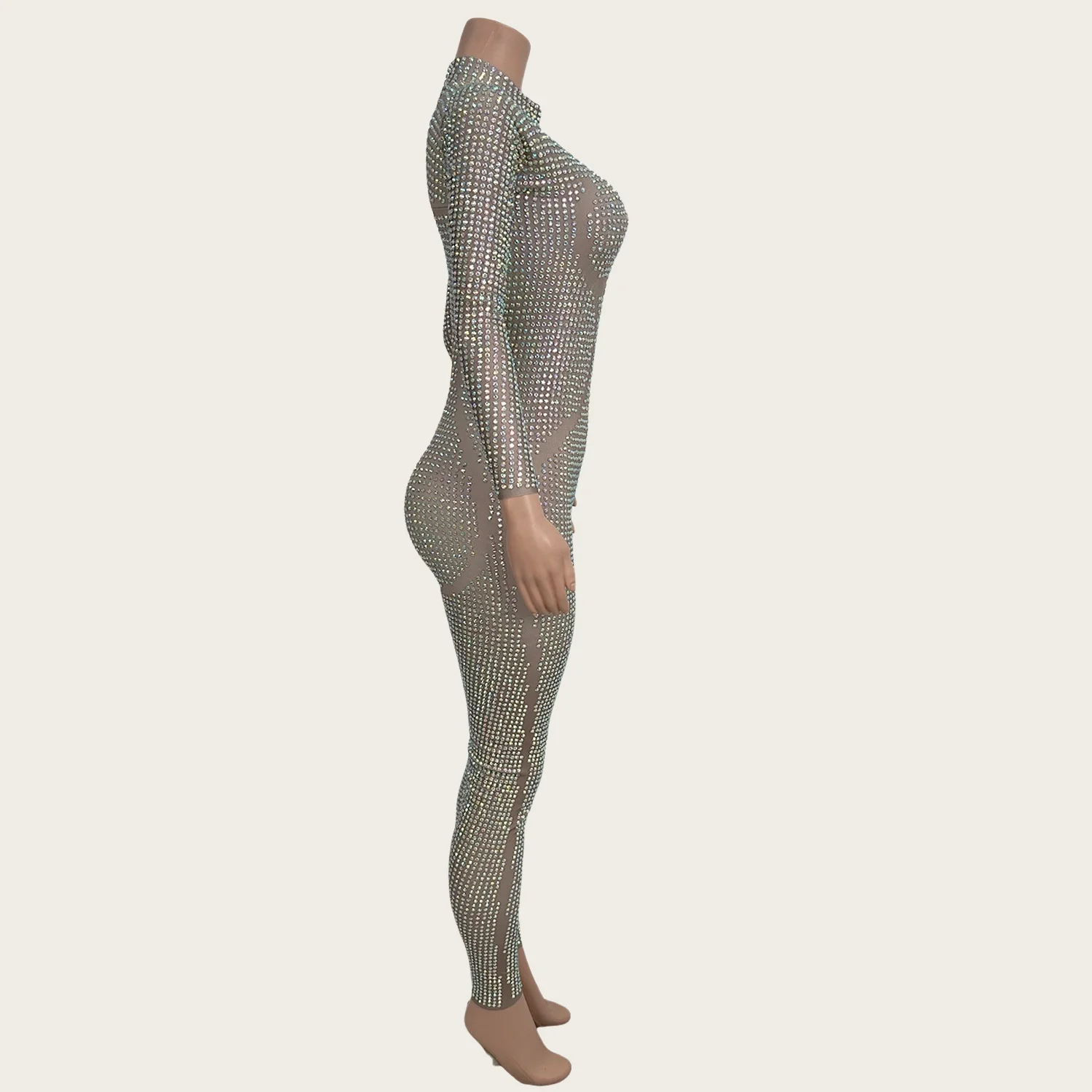 Jingdian Sparkly Volledige Strass Lange Mouw Jumpsuit Vrouwen Sexy Nauwsluitende Prestaties Dans Kostuum Nachtclub Stadium Slijtage