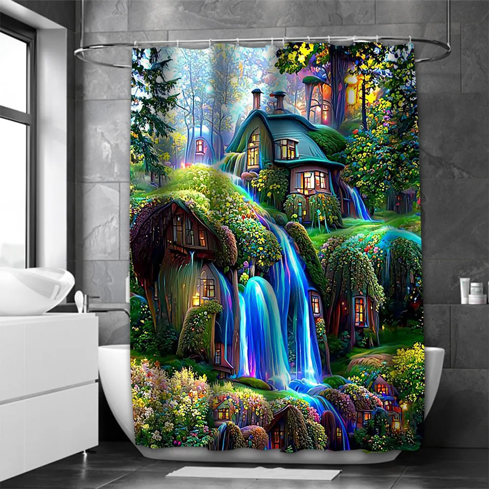 Dream view Cottage  Bathing Curtain  Bathroom Shower Curtain Waterproof With 12 Hooks Home Deco Free Ship