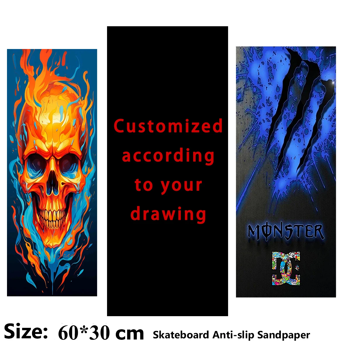 Customized Pattern Electric Scooter Anti-slip Sticker Sandpaper Skateboard Grip Tape Sheet 60*30cm