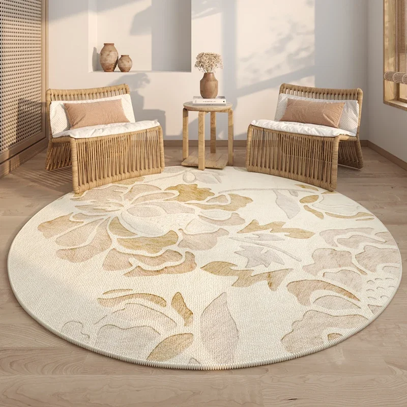 Round Living Room Carpet Log Style Bedroom Carpets Earth Color Petal Swivel Chair Rug Waterproof Easy To Care Bedside Rugs Tapis