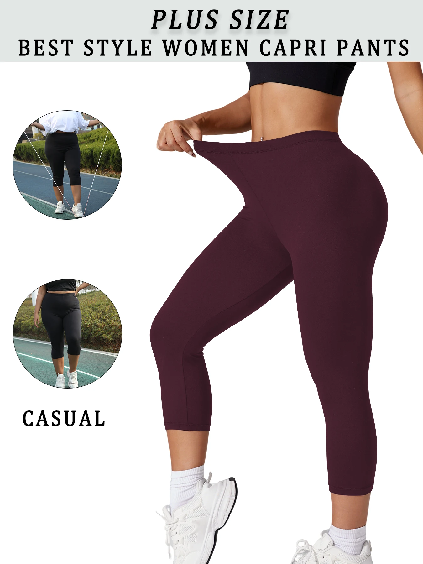 

Plus Size Super Soft capri pants For Women No See Through Workout Running Yoga Athletic Leggings Running