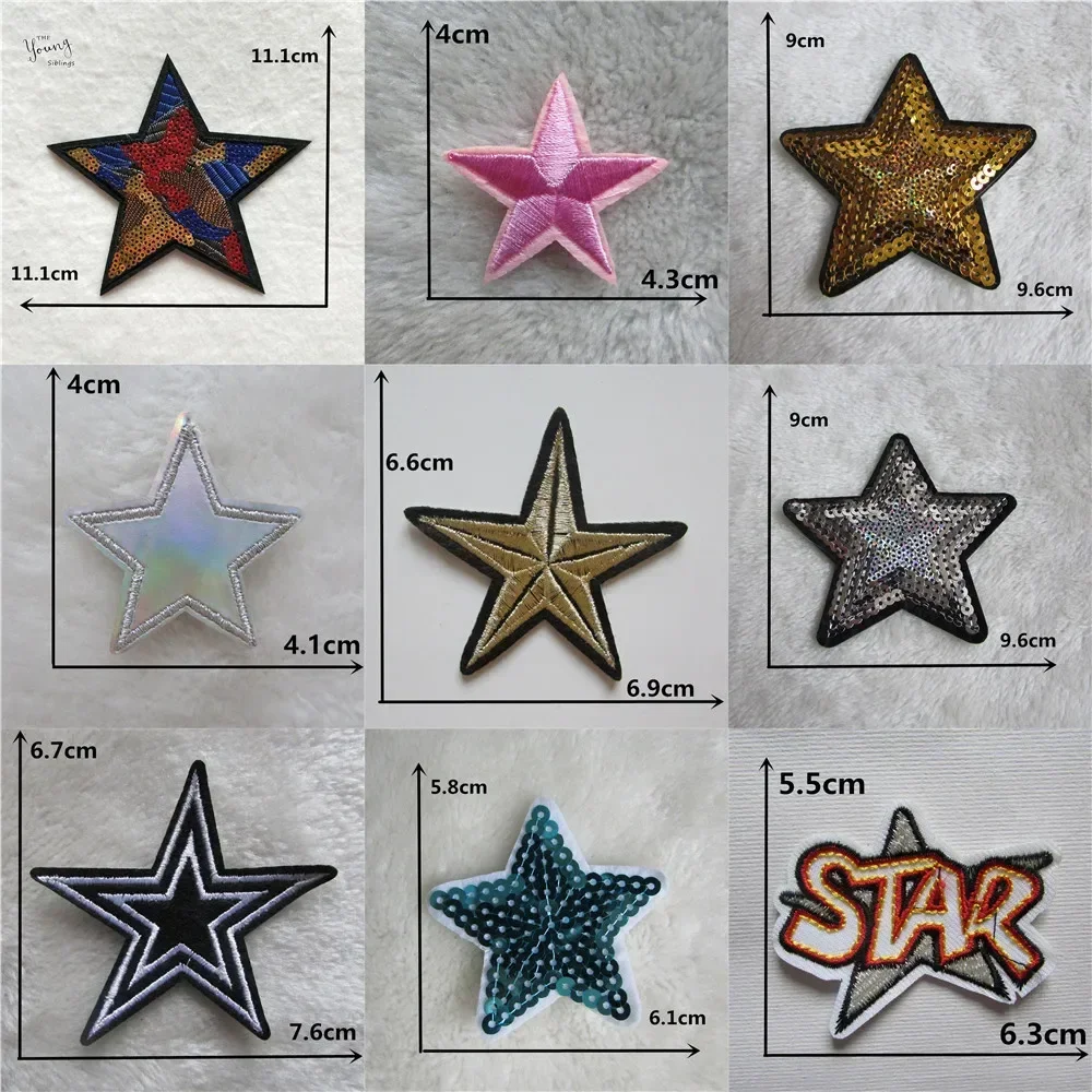 Sequins five-pointed star iron on patches Clothes Applique Decorate Jacket bag hat thermo-stickers Cute embroidery Stripes Badge